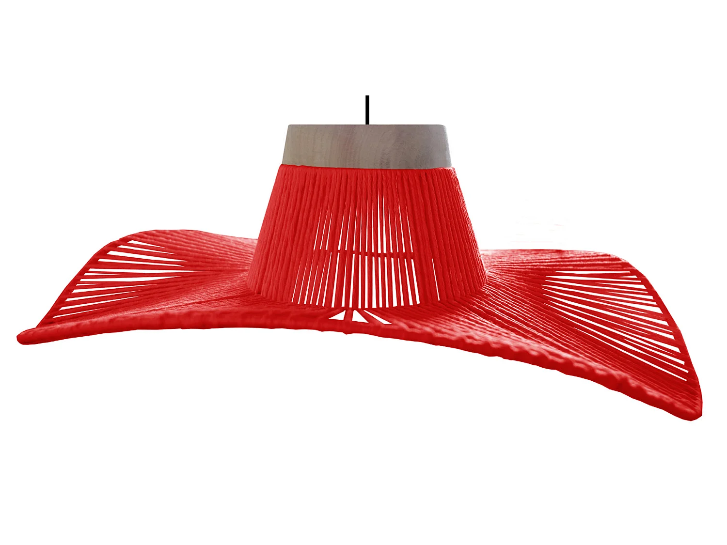Lampadario a sospensione  legno filo tessuto ellittico  LADY BELLE rosso  D'50cm