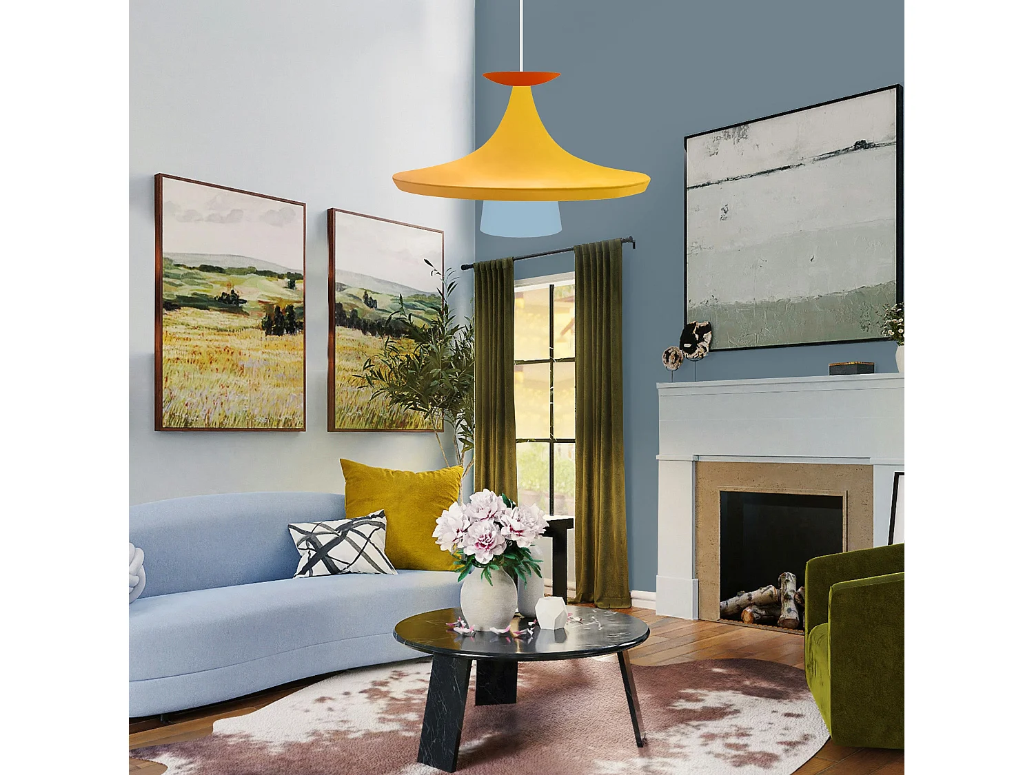 Suspension TOSEL ,métal,Jaune ,H 110x D36xP36cm