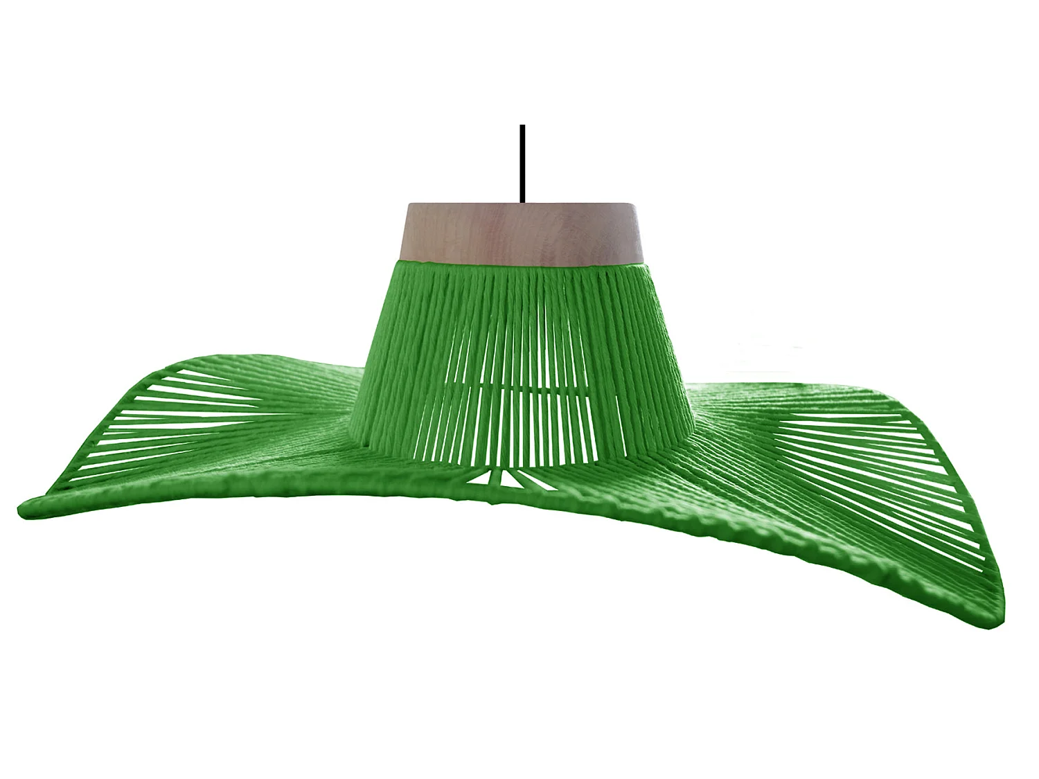 Lampadario a sospensione  legno filo tessuto ellittico  LADY BELLE verde D'50cm
