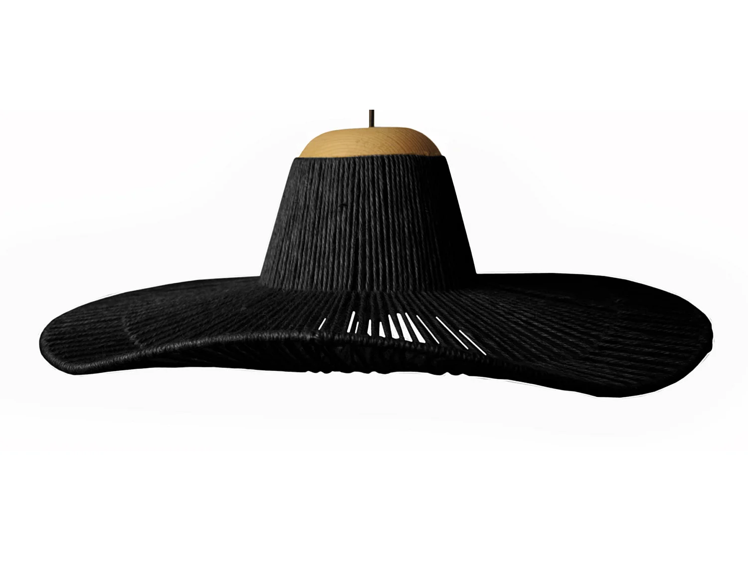 Lampadario a sospensione  legno filo tessuto ellittico  LADY AGATHA nero D'60cm