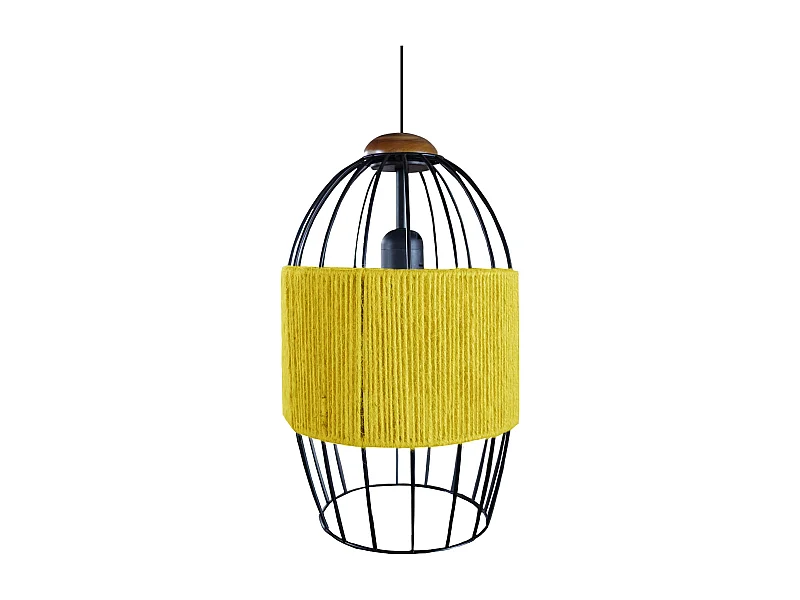 Suspension TOSEL ,métal,fibre ,Jaune ,H90xD 20x P 20cm