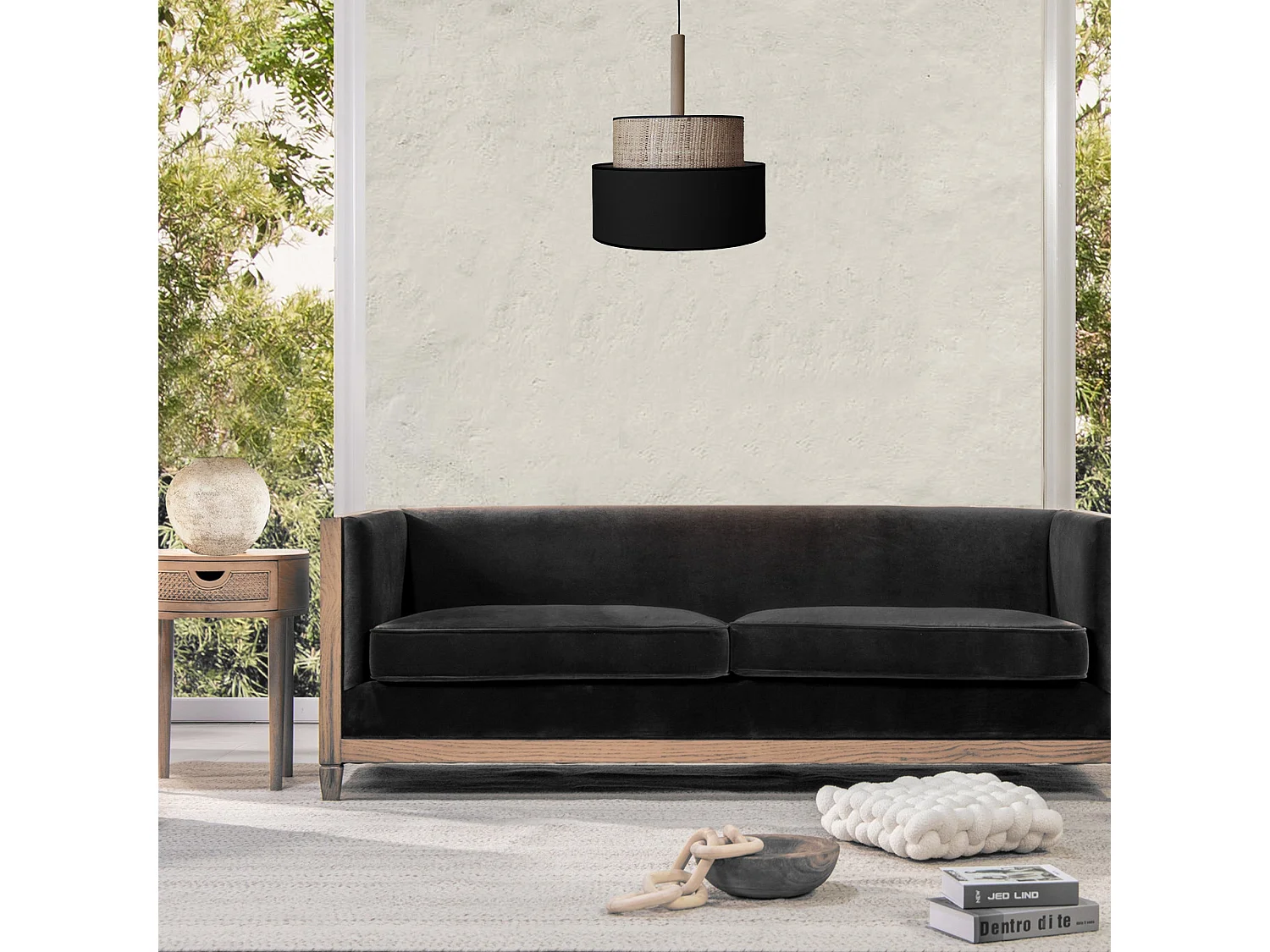 Suspensão TOSEL  LUANA 60 metal meia-lua Branco Verde D20 x  H85  cm