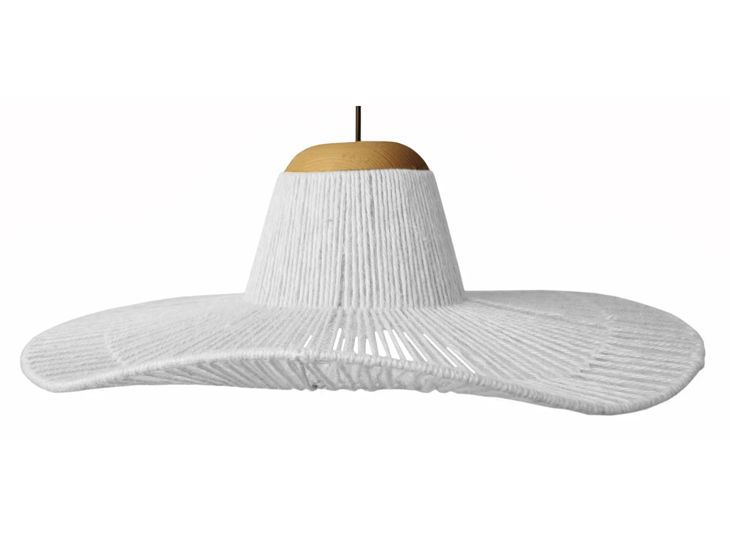 Lampadario a sospensione legno filo tessuto ellittico  LADY AGATHA bianco  D'60cm
