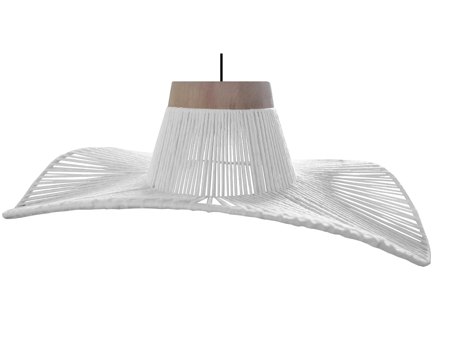 Lampadario a sospensione  legno filo tessuto  ellittico  LADY BELLE bianco  D'50cm