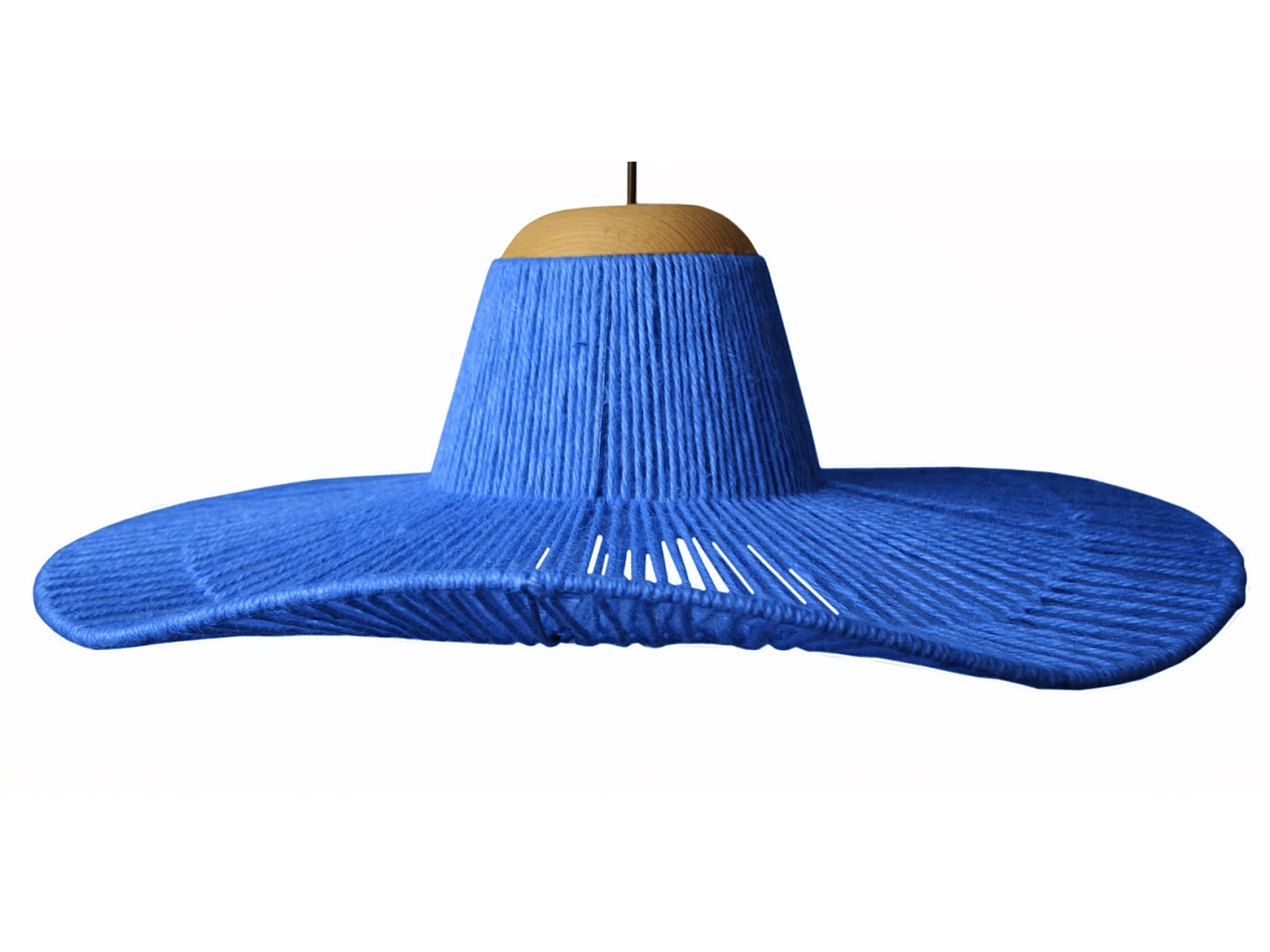 Lampadario a sospensione  legno filo tessuto ellittico  LADY AGATHA blu D'60cm