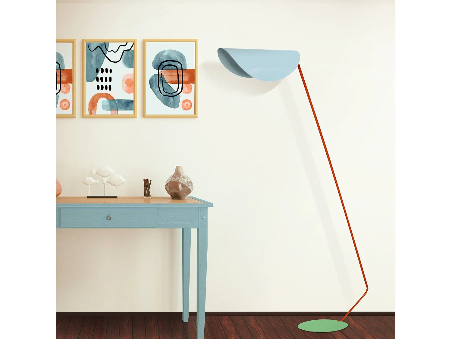 Candeeiro de Pé TOSEL DEMI LUNE metal certo azul D30 x  H165  cm