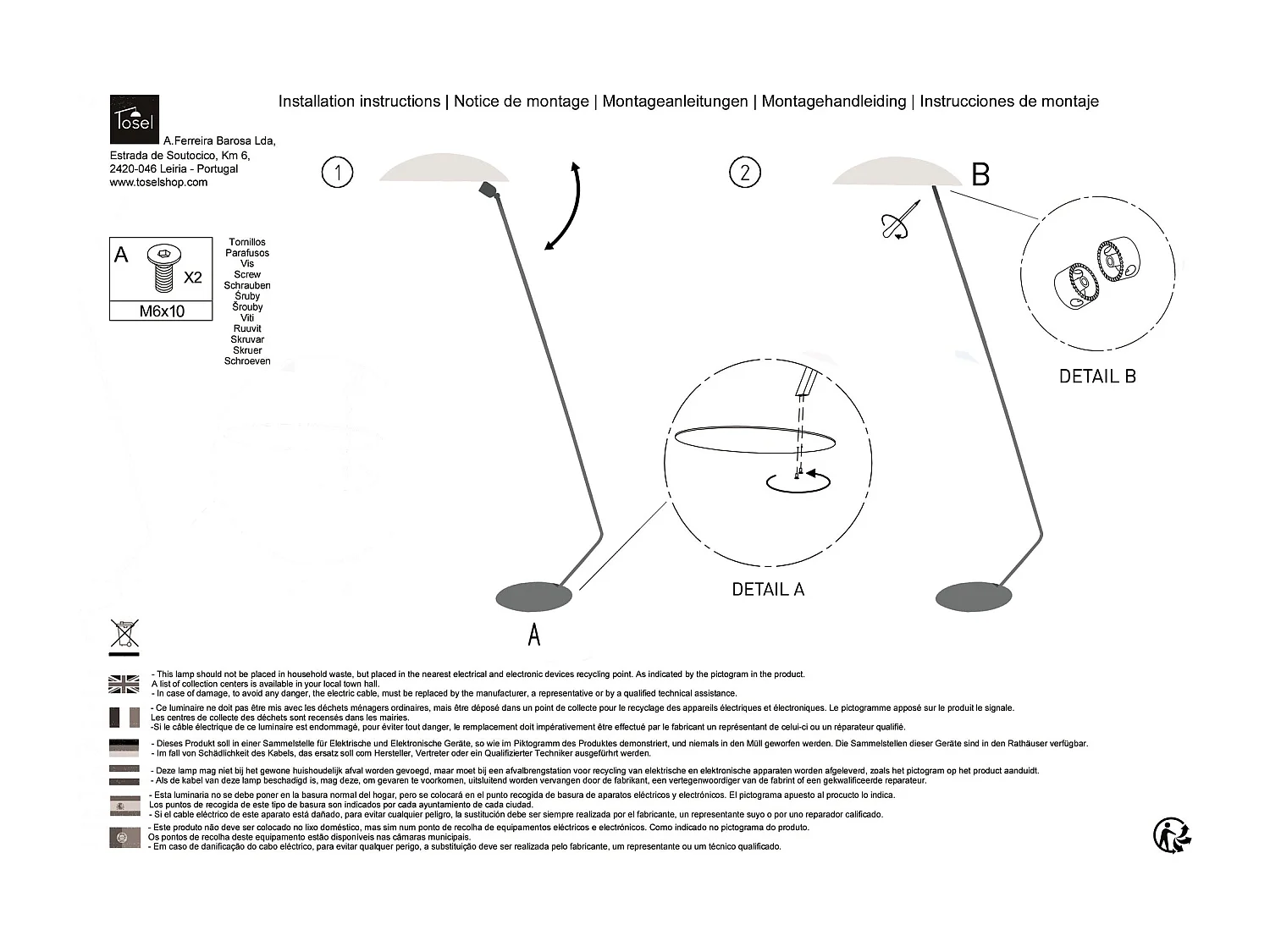 Candeeiro de Pé TOSEL DEMI LUNE metal certo azul D30 x  H165  cm