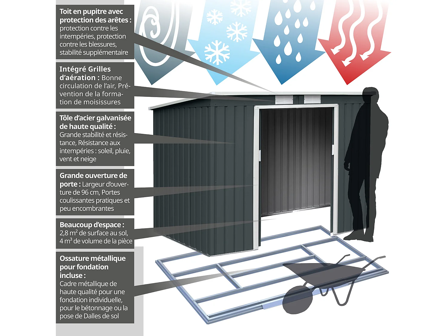 Abri de jardin en métal P100 Gris Anthracite