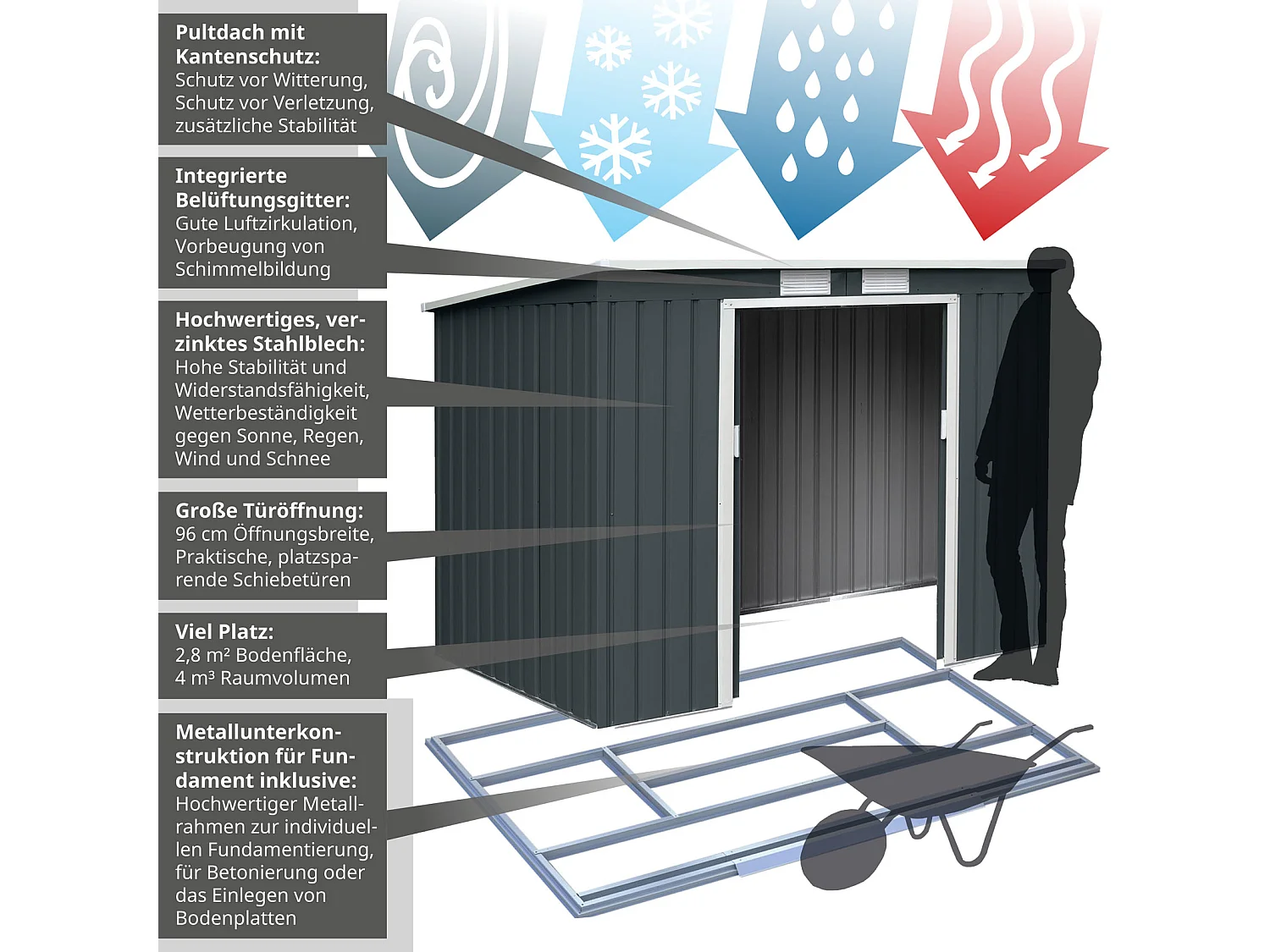 Abri de jardin en métal P100 Gris Anthracite