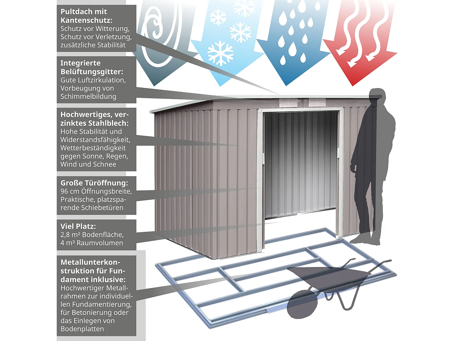 GERÄTEHAUS P100 Metall Hellgrau