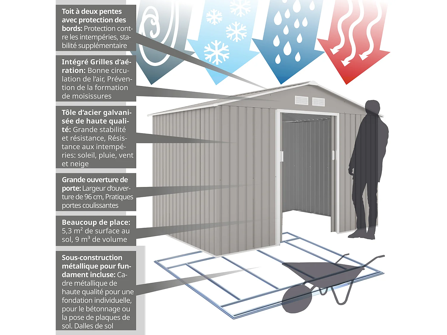 Abri de jardin en métal S200 Gris Clair