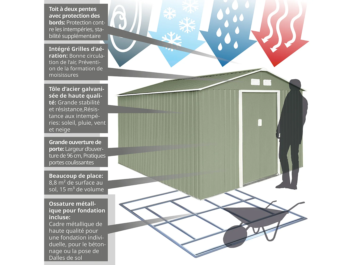 Abri de jardin en métal S300 Vert Clair