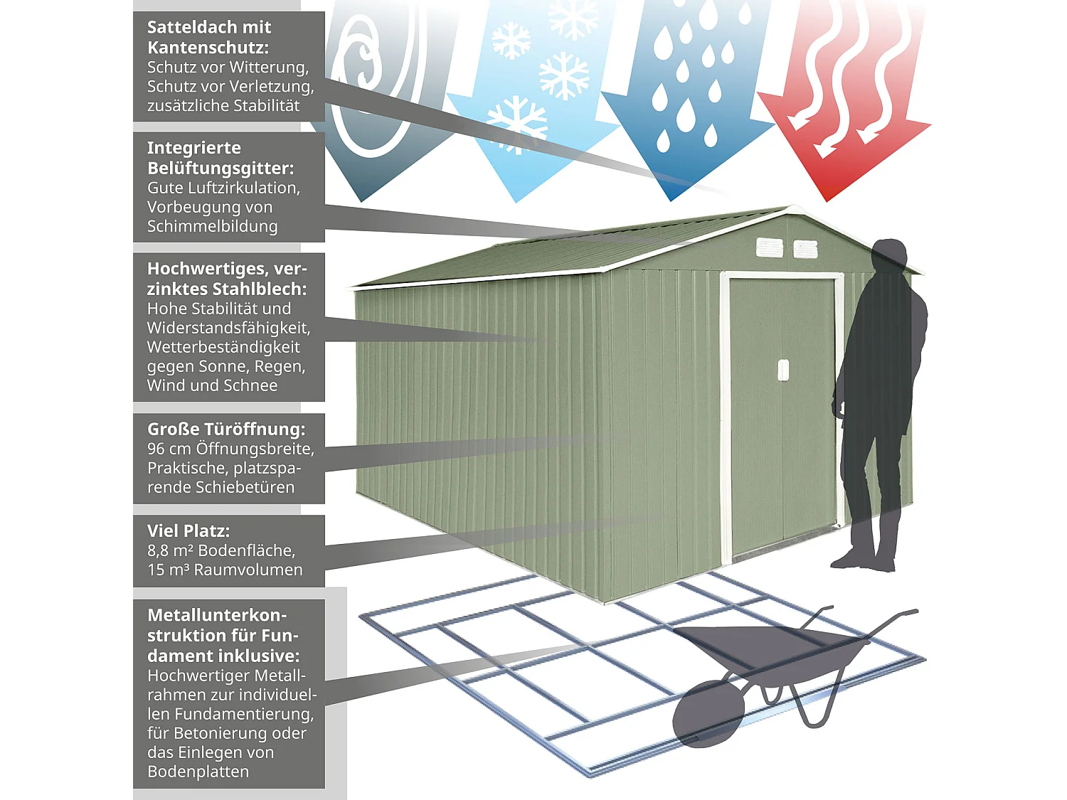 Abri de jardin en métal S300 Vert Clair