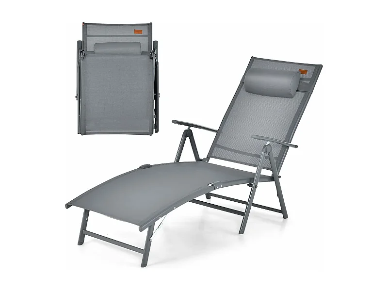 Chaise Longue Pliante, Transat Inclinable Portable (Gris)