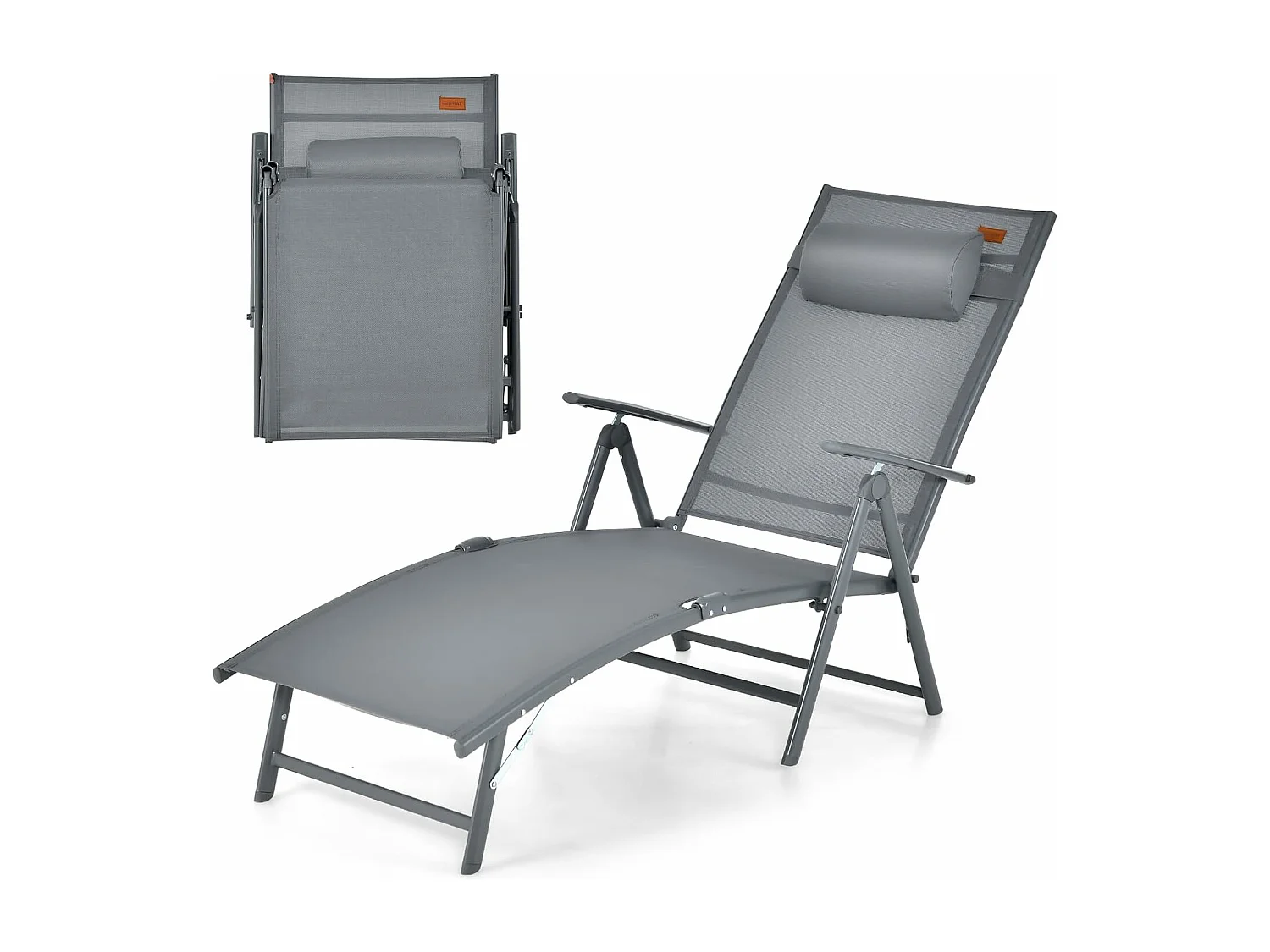 Chaise Longue Pliante, Transat Inclinable Portable (Gris)