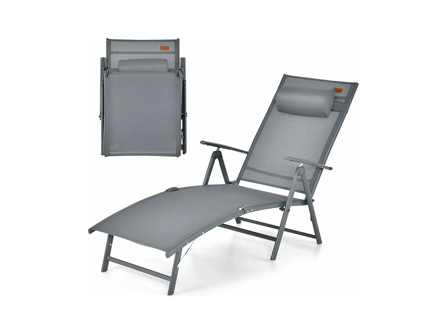 Chaise Longue Pliante, Transat Inclinable Portable (Gris)
