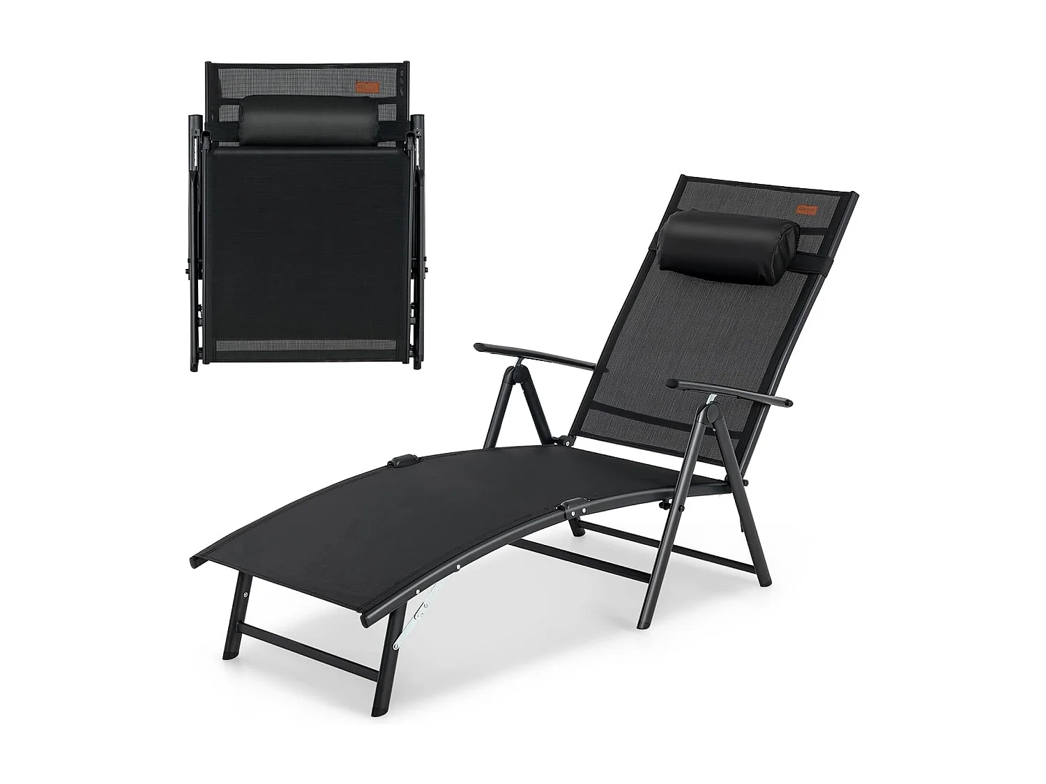 Chaise Longue Pliante, Transat Inclinable Portable (Noir)