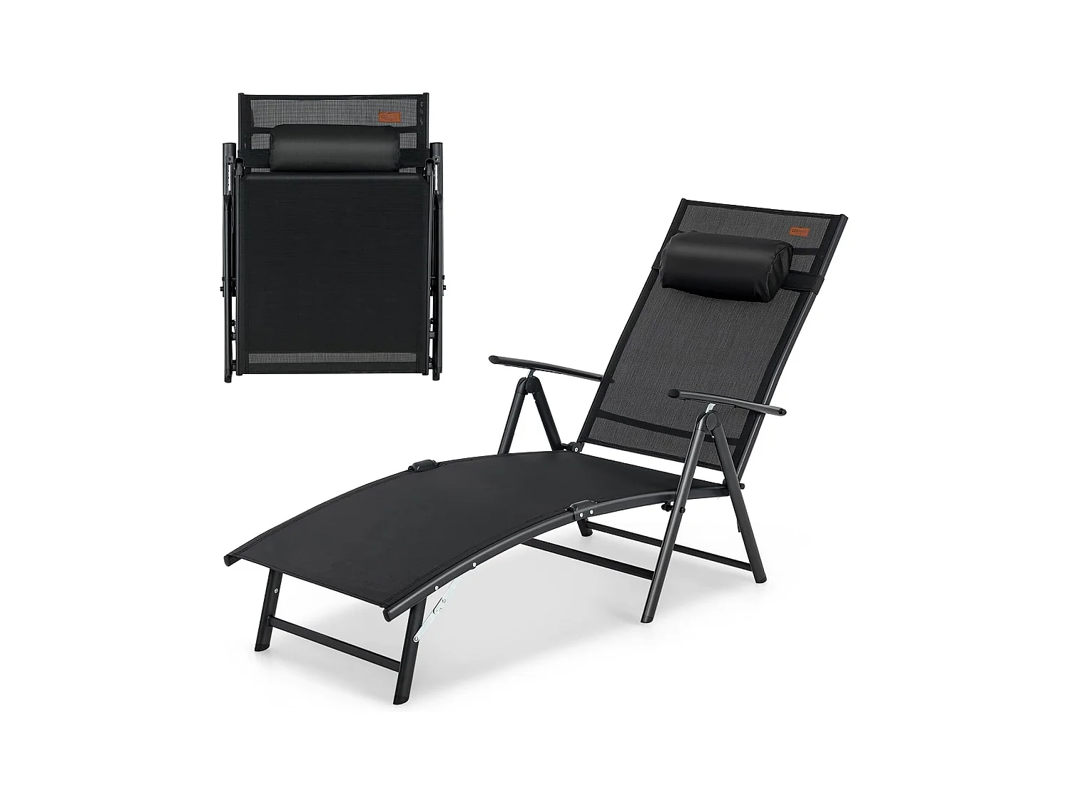 Chaise Longue Pliante, Transat Inclinable Portable (Noir)