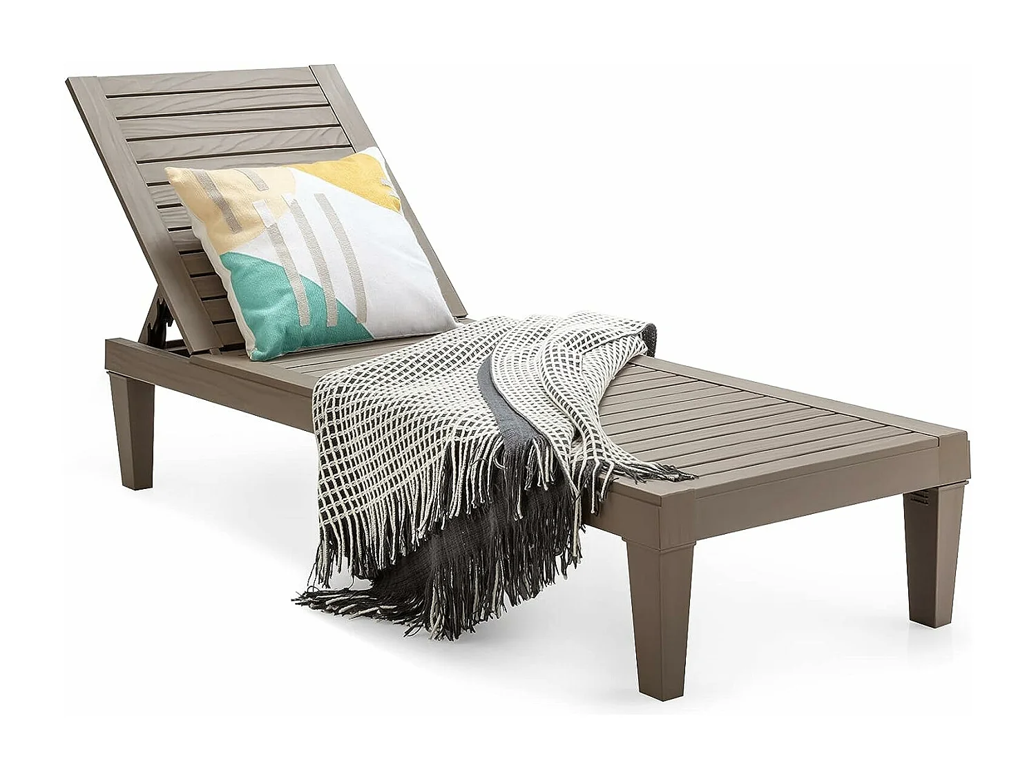 Bain de Soleil Inclinable Chaise Longue Dossier Réglable sur 5 Positions Charge 180KG Résistante aux Intempéries pour Plage (Marron)