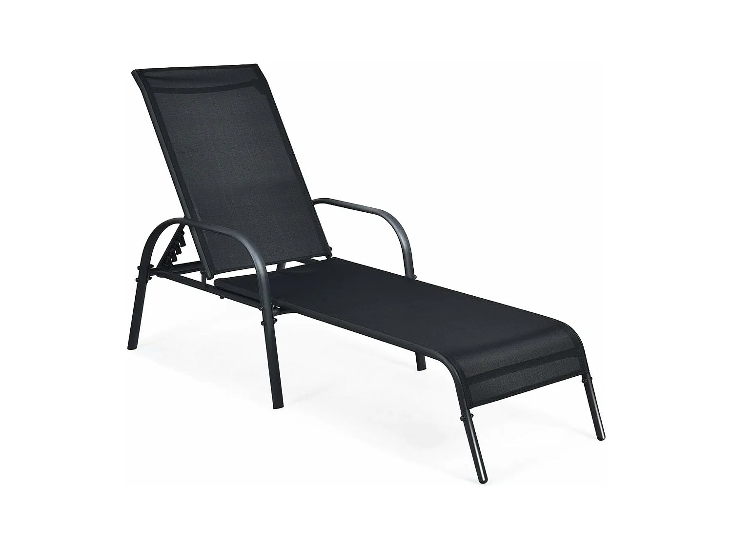 Chaise Bain de Soleil Inclinable/Longue de Jardin avec Dossier Réglable sur 5 Positions Transat de Relation avec Accoudoirs pour Plage, Jardin, Balcon, Piscine