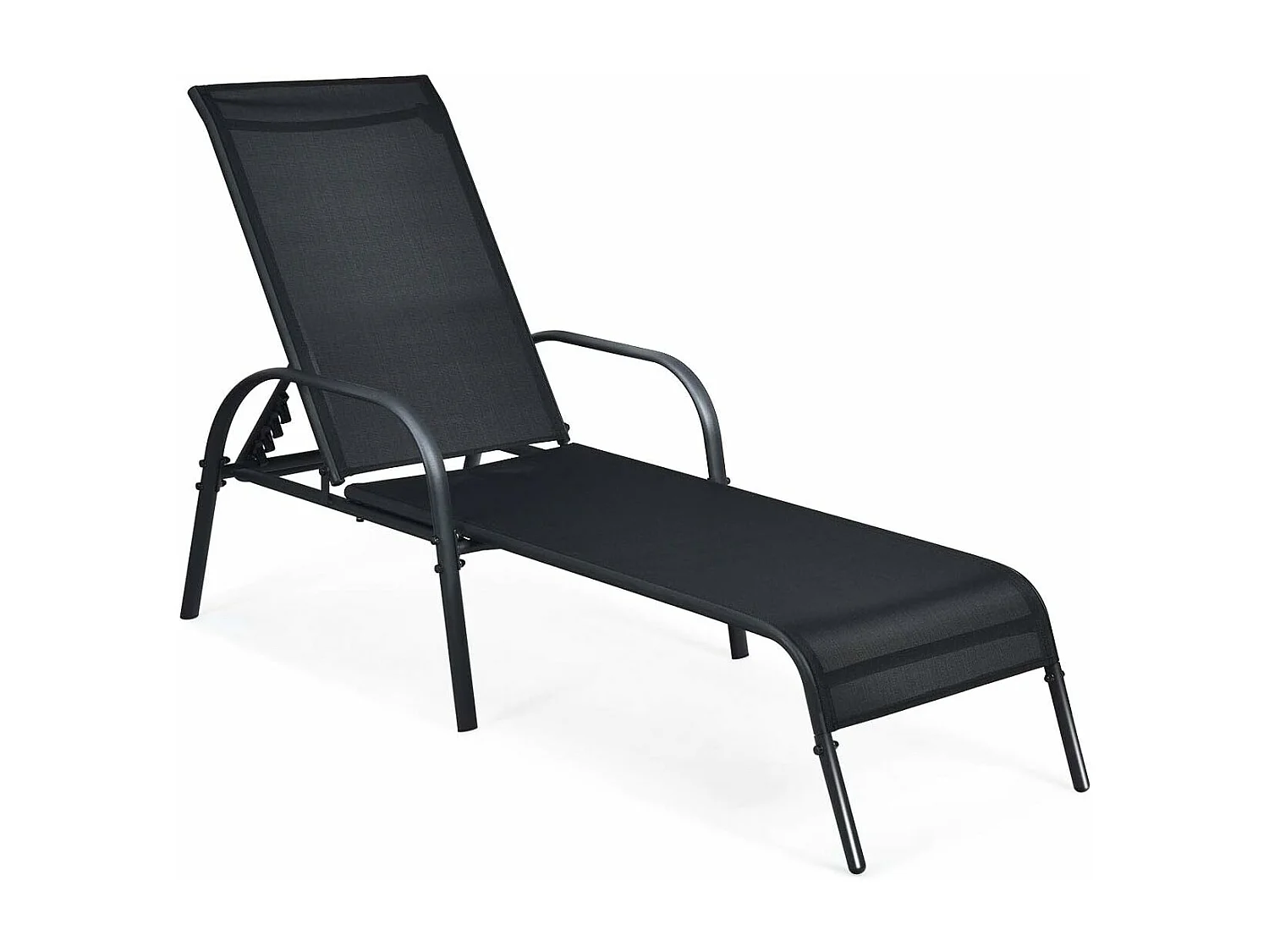 Chaise Bain de Soleil Inclinable/Longue de Jardin avec Dossier Réglable sur 5 Positions Transat de Relation avec Accoudoirs pour Plage, Jardin, Balcon, Piscine