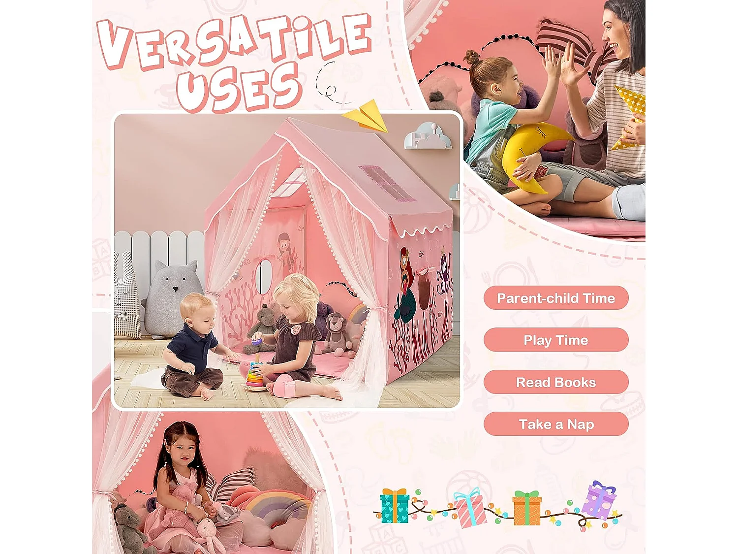 Tente de jeux pour enfants intérieur avec coussin rembourré amovible
