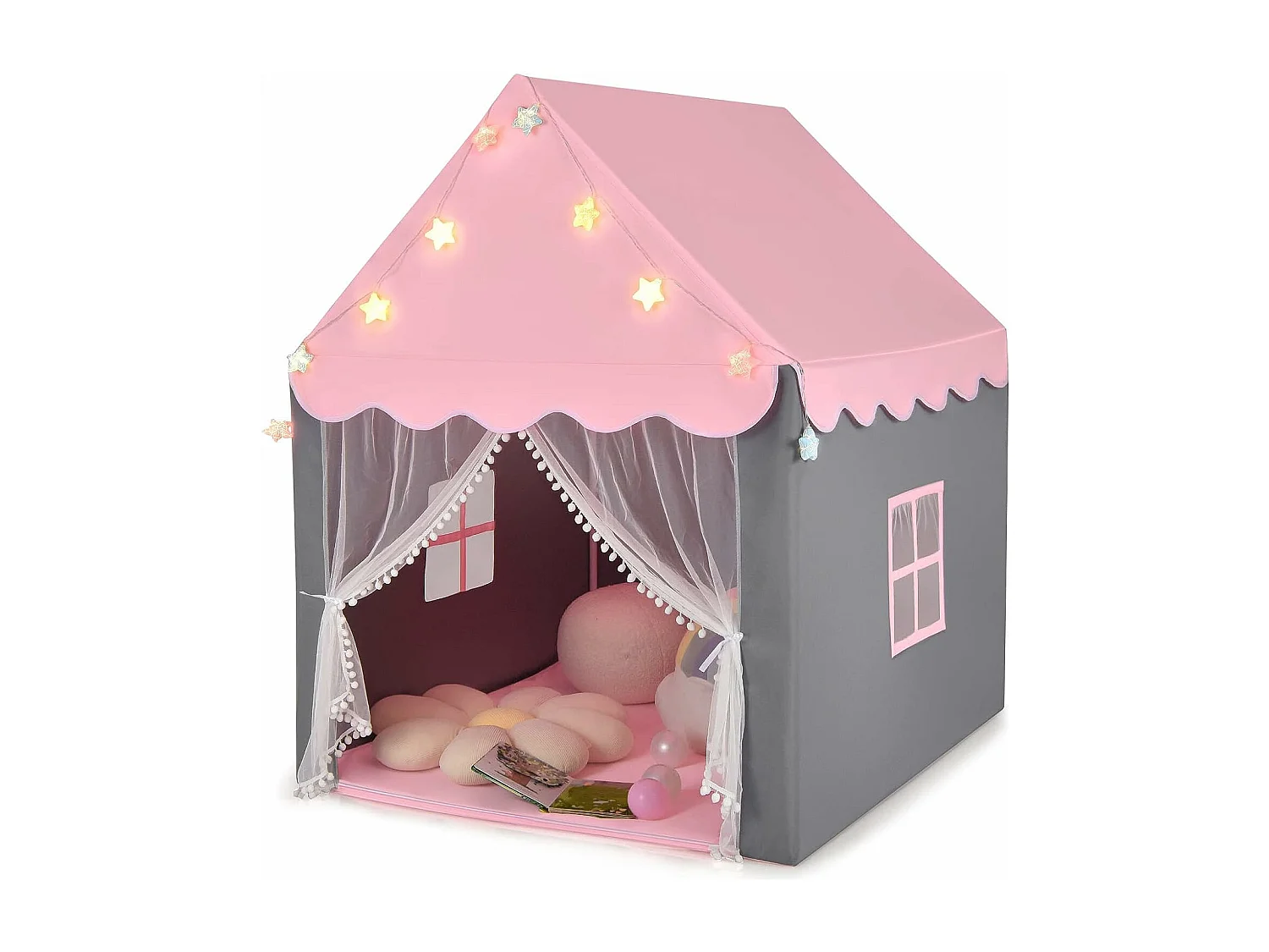 Tente de Jeux Enfants, Château de Princesse Tente Intérieure avec Tapis Lavable, Lumières Étoiles, 105 x 121 x 136 CM, Rose