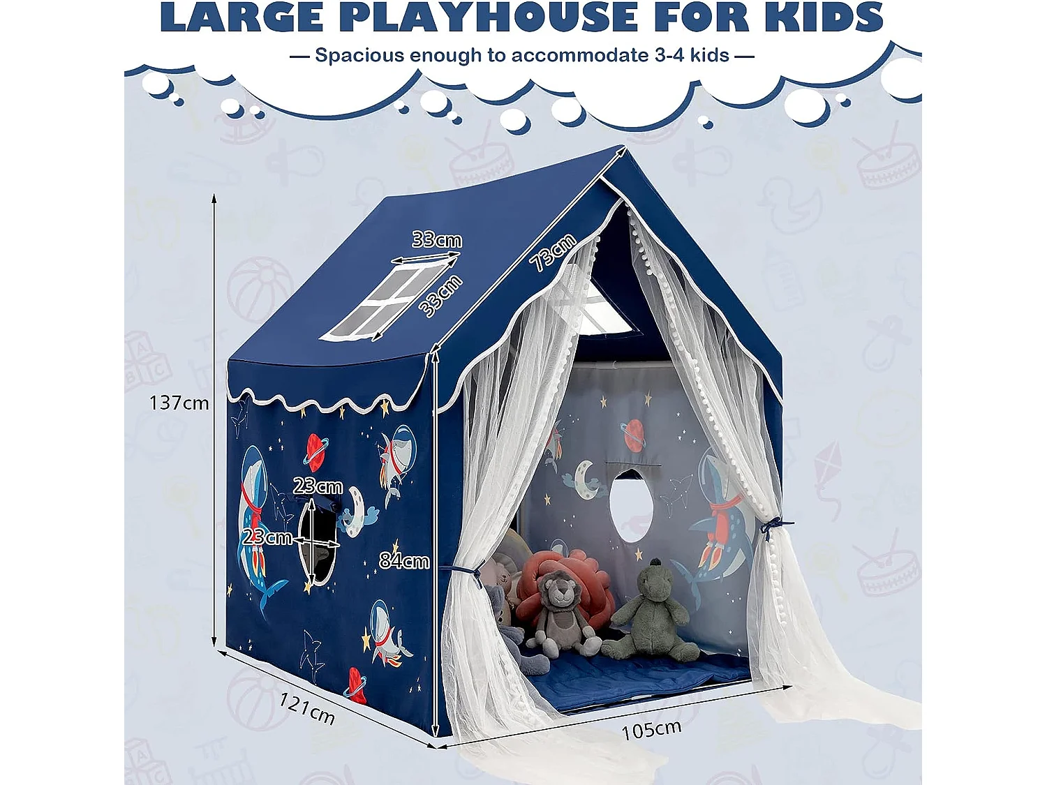 Tente de jeux pour enfants intérieur avec coussin rembourré amovible, cabane enfant