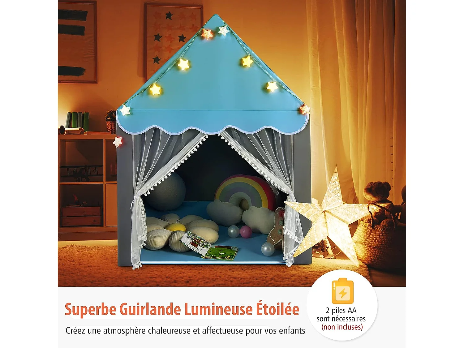 Tente de jeux pour enfants, cabane enfant avec tapis lavable, 105 x 121 x 136 cm