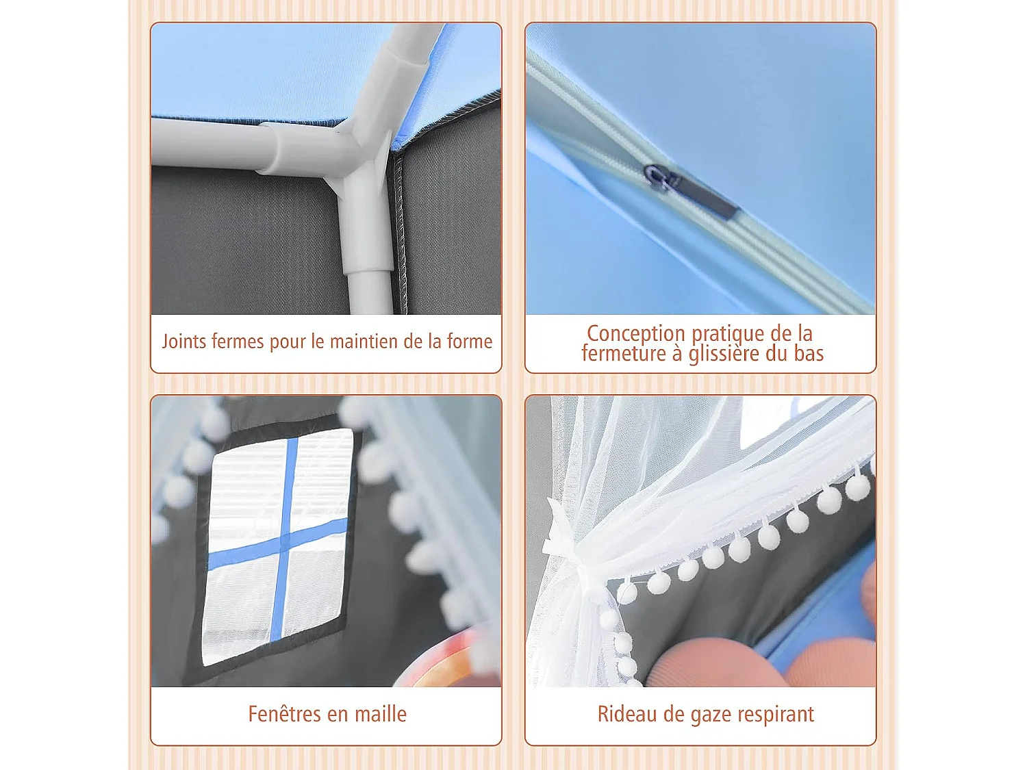 Tente de jeux pour enfants, cabane enfant avec tapis lavable, 105 x 121 x 136 cm