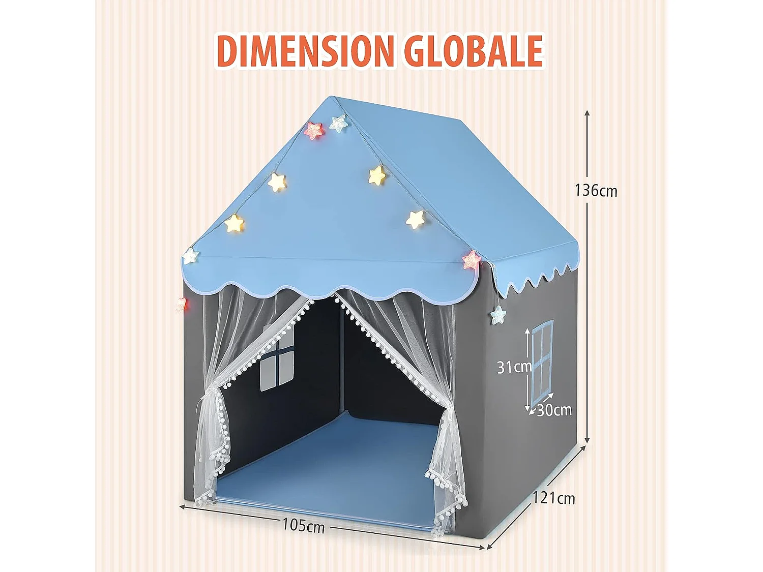 Tente de jeux pour enfants, cabane enfant avec tapis lavable, 105 x 121 x 136 cm