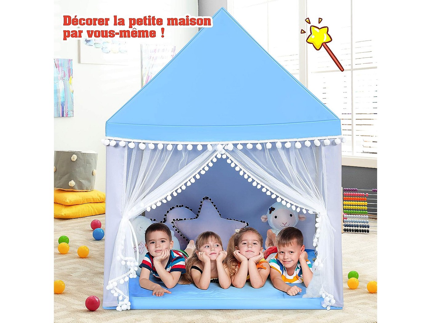 Tente De Jeu Maison Pour Enfants 80x80x105cm - Structure Plastique Robuste - Pour Chambre Ou Salle De Jeu