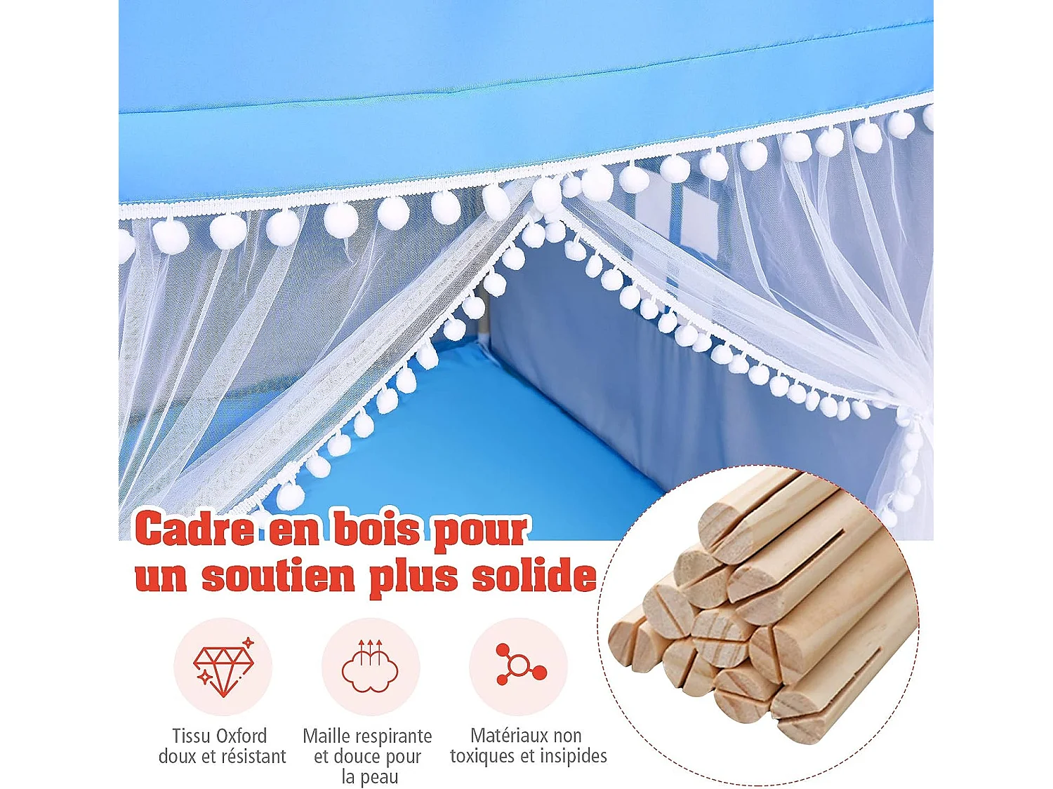 Tente de jeu enfant château intérieur de princesse / prince cadre en bois