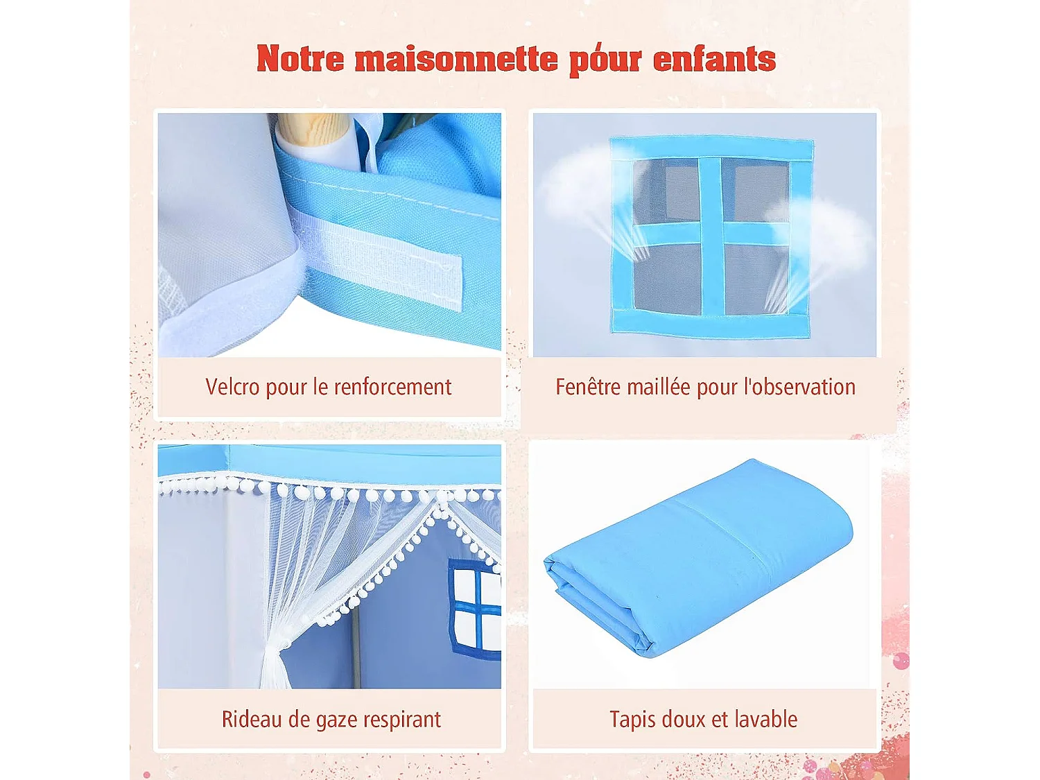 Tente de jeu enfant château intérieur de princesse / prince cadre en bois