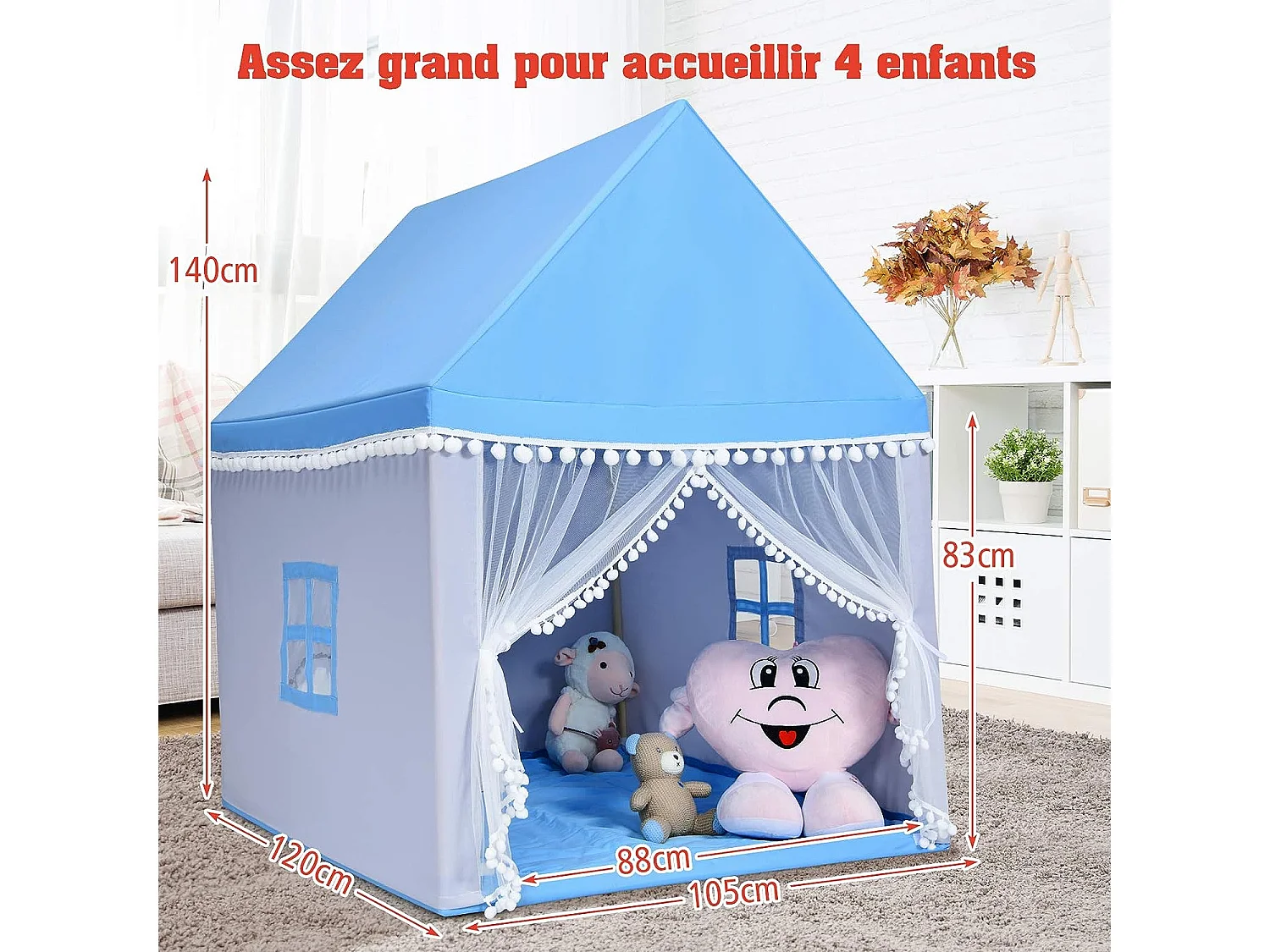 Tente de jeu enfant château intérieur de princesse / prince cadre en bois