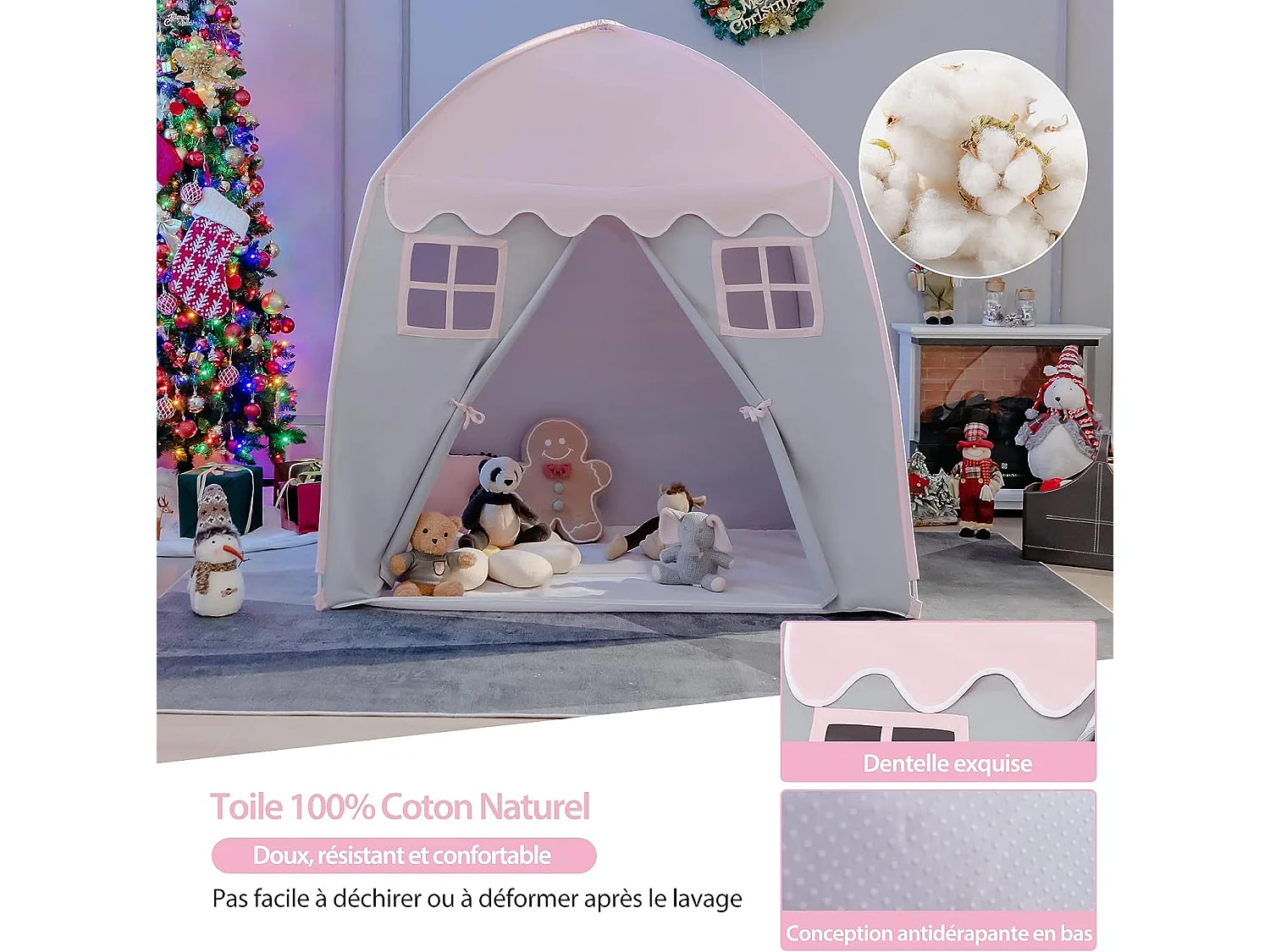 Tente de jeu pour enfants avec tapis antidérapant et sac de transport grande maisonr enfants 3 ans +