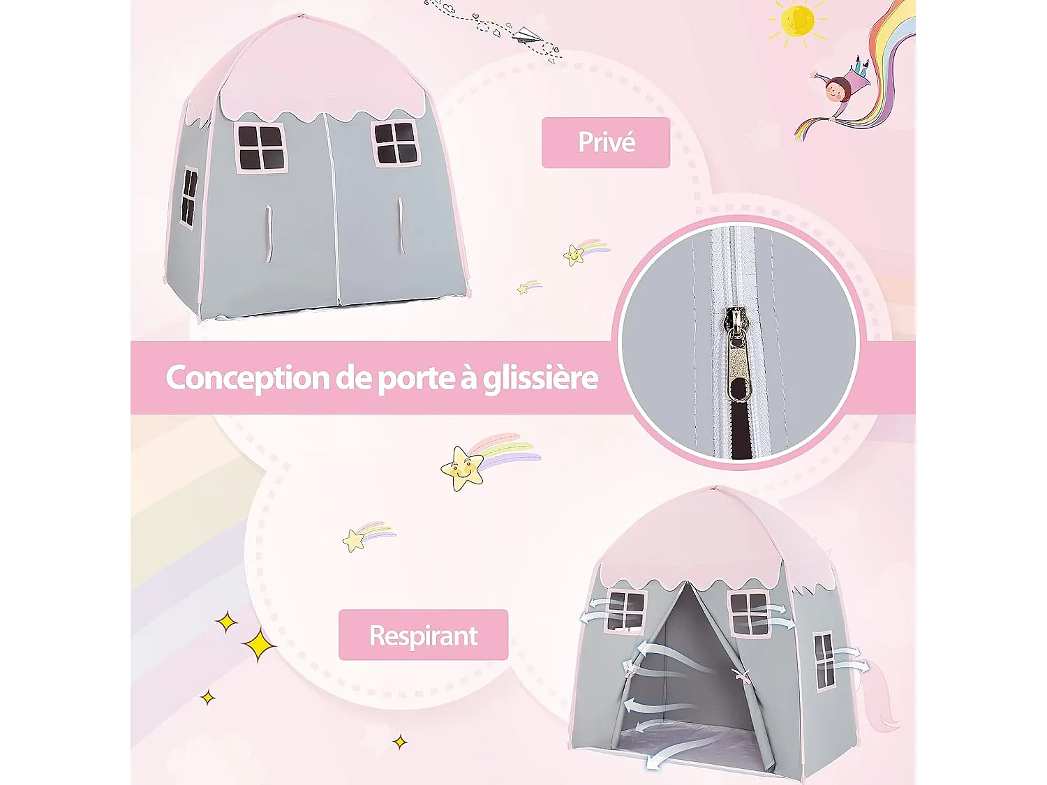 Tente de jeu pour enfants avec tapis antidérapant et sac de transport grande maisonr enfants 3 ans +
