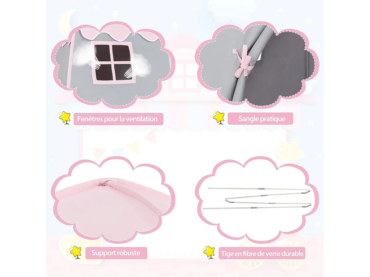 Tente de jeu pour enfants avec tapis antidérapant et sac de transport grande maisonr enfants 3 ans +