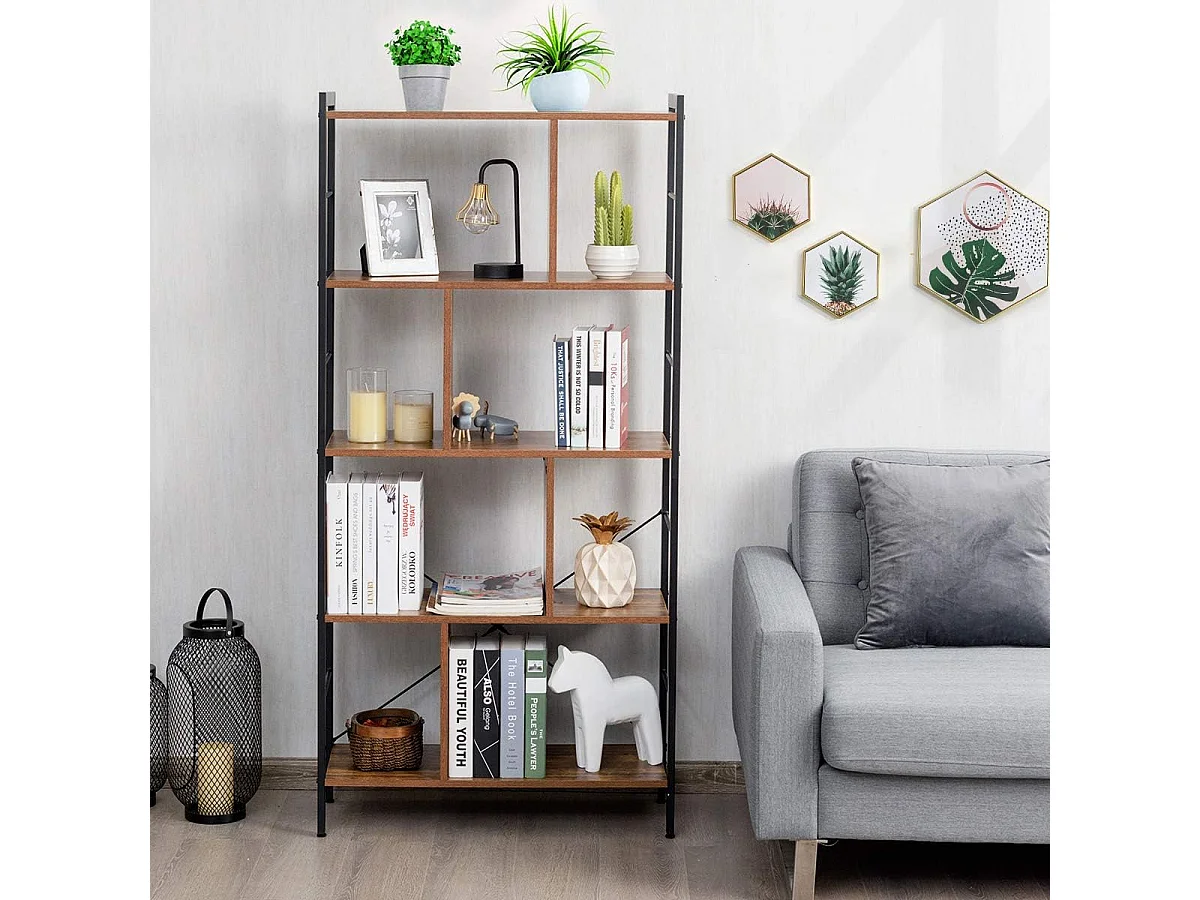 Bibliothèque Étagère à 5 Niveaux, Meuble de Rangement sur Pieds, Montage Facile, Style Industriel, Idéal pour Salon, Bureau, Chambre, 74 x 30 x 155 cm