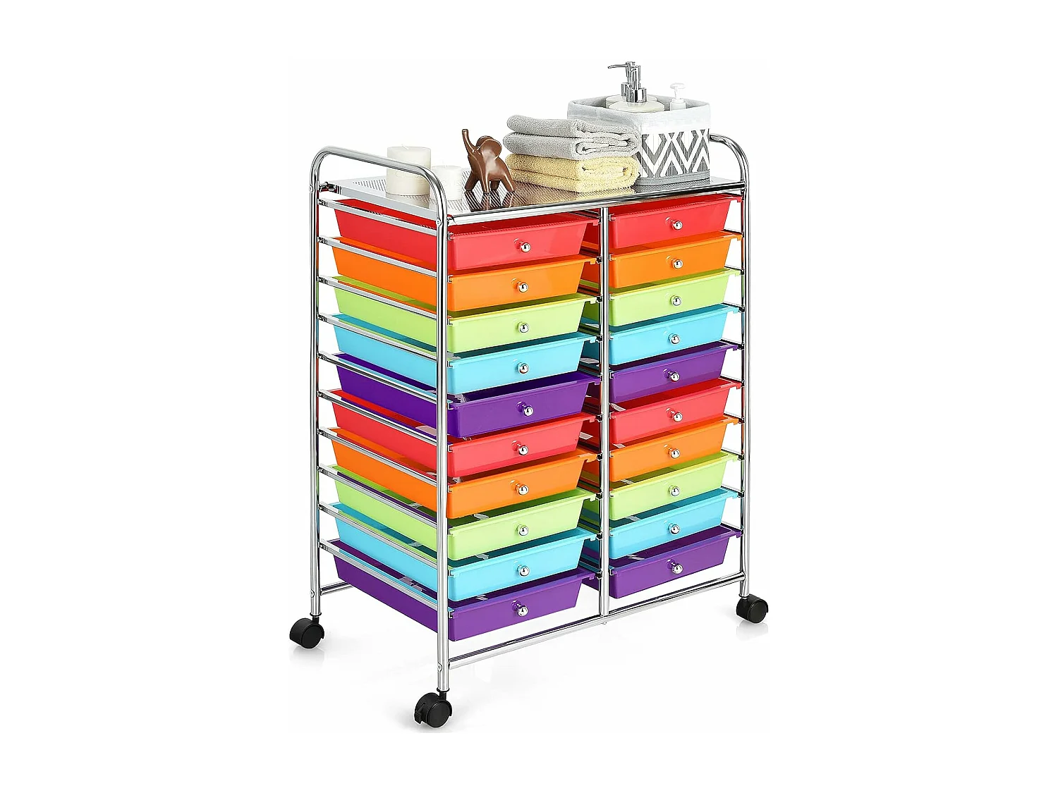 Tour de rangement sur roulettes avec 20 tiroirs 64 x 39 x 88 cm