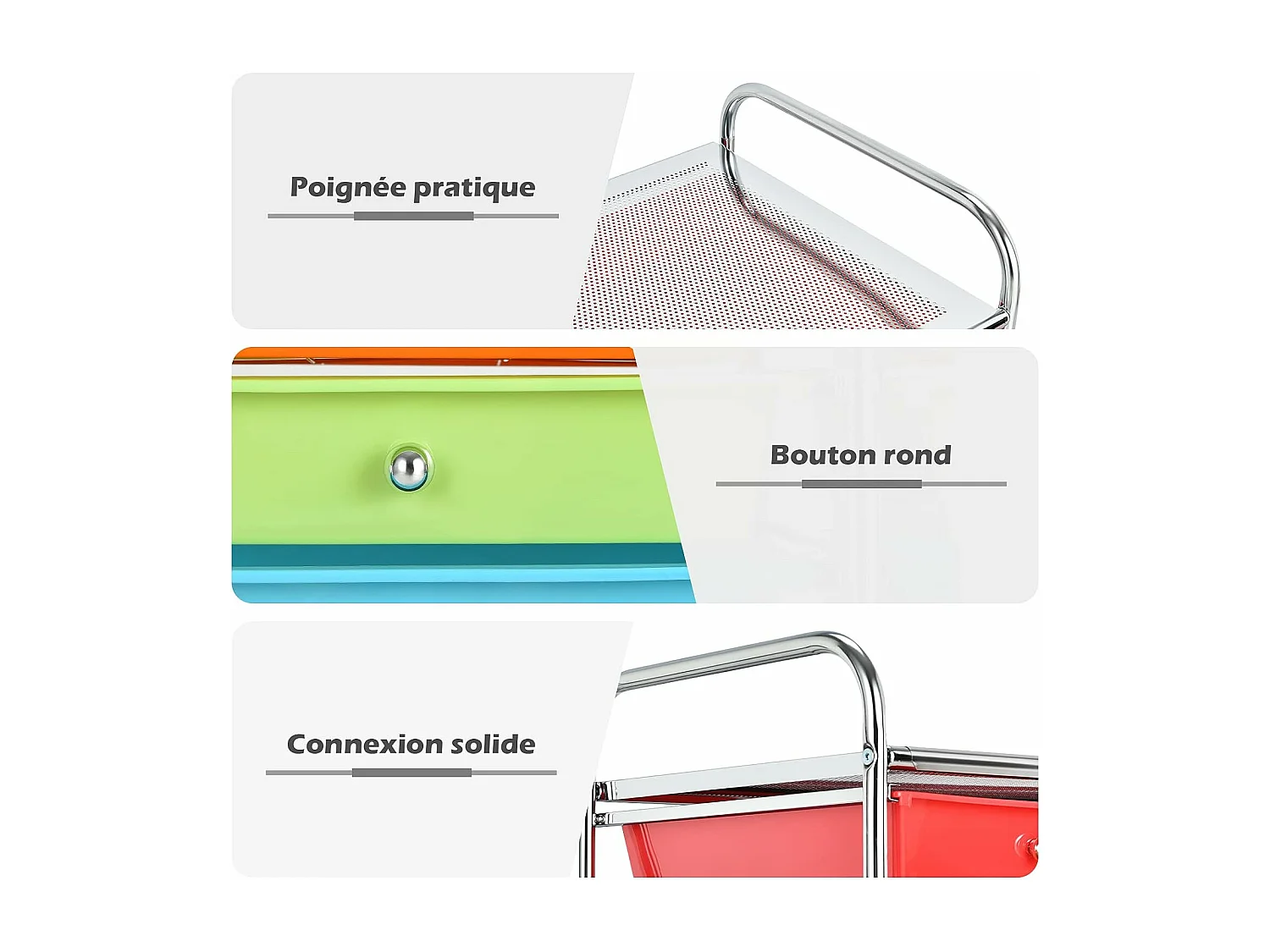 Tour de rangement sur roulettes avec 20 tiroirs 64 x 39 x 88 cm