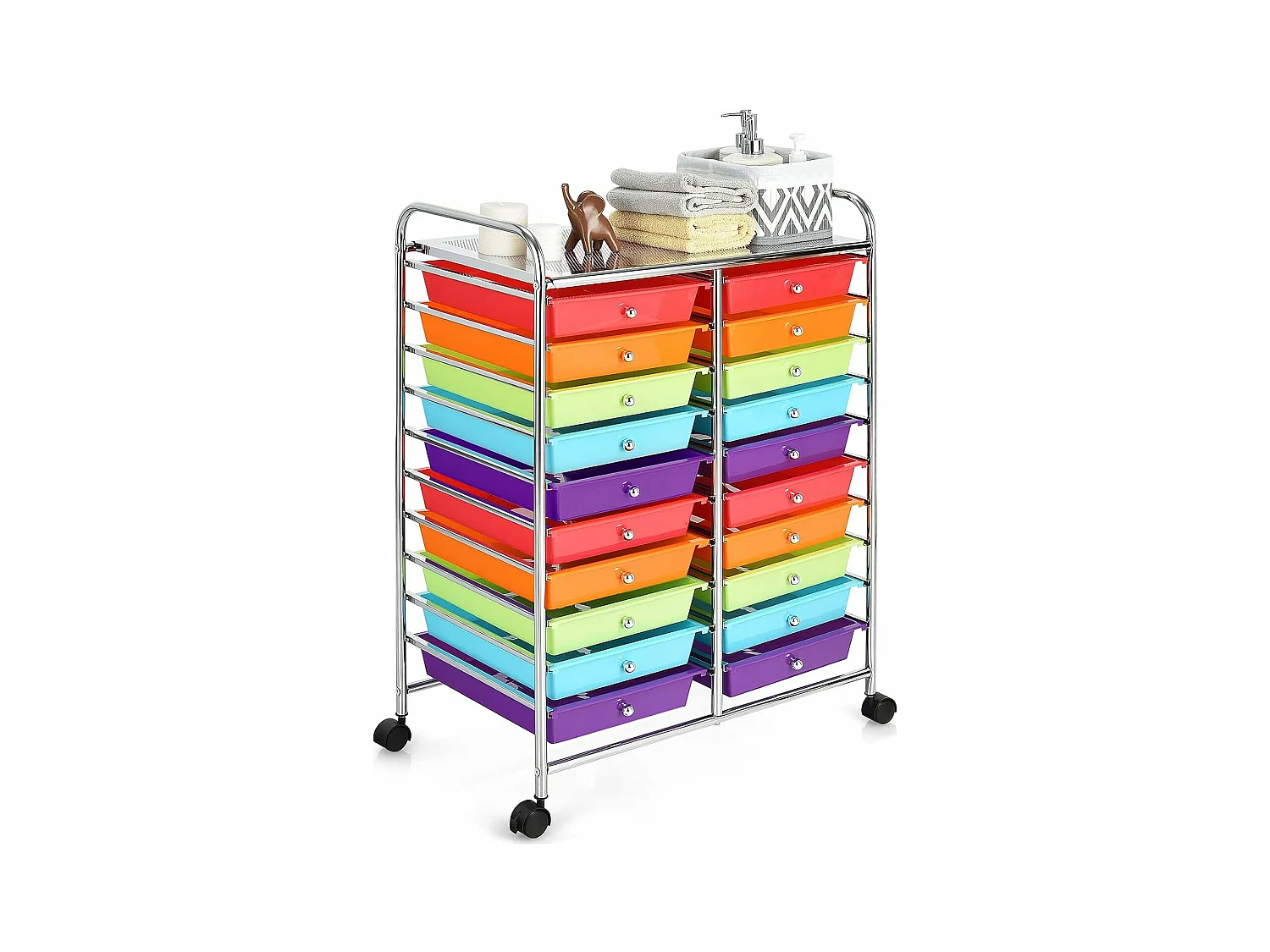 Tour de rangement sur roulettes avec 20 tiroirs 64 x 39 x 88 cm