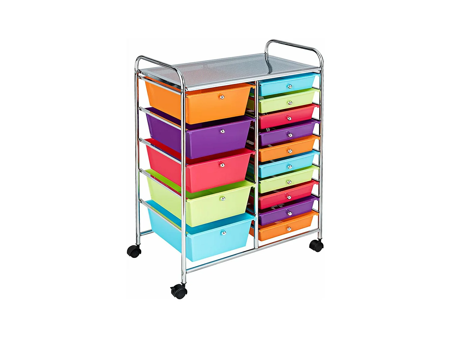 Chariot de Rangement à Roulette 15 Tiroirs en PP, Tour avec Tablette, Cadre en Métal, Desserte Meuble pour Cuisine, École, 62,5x37x87cm (Multicolore)