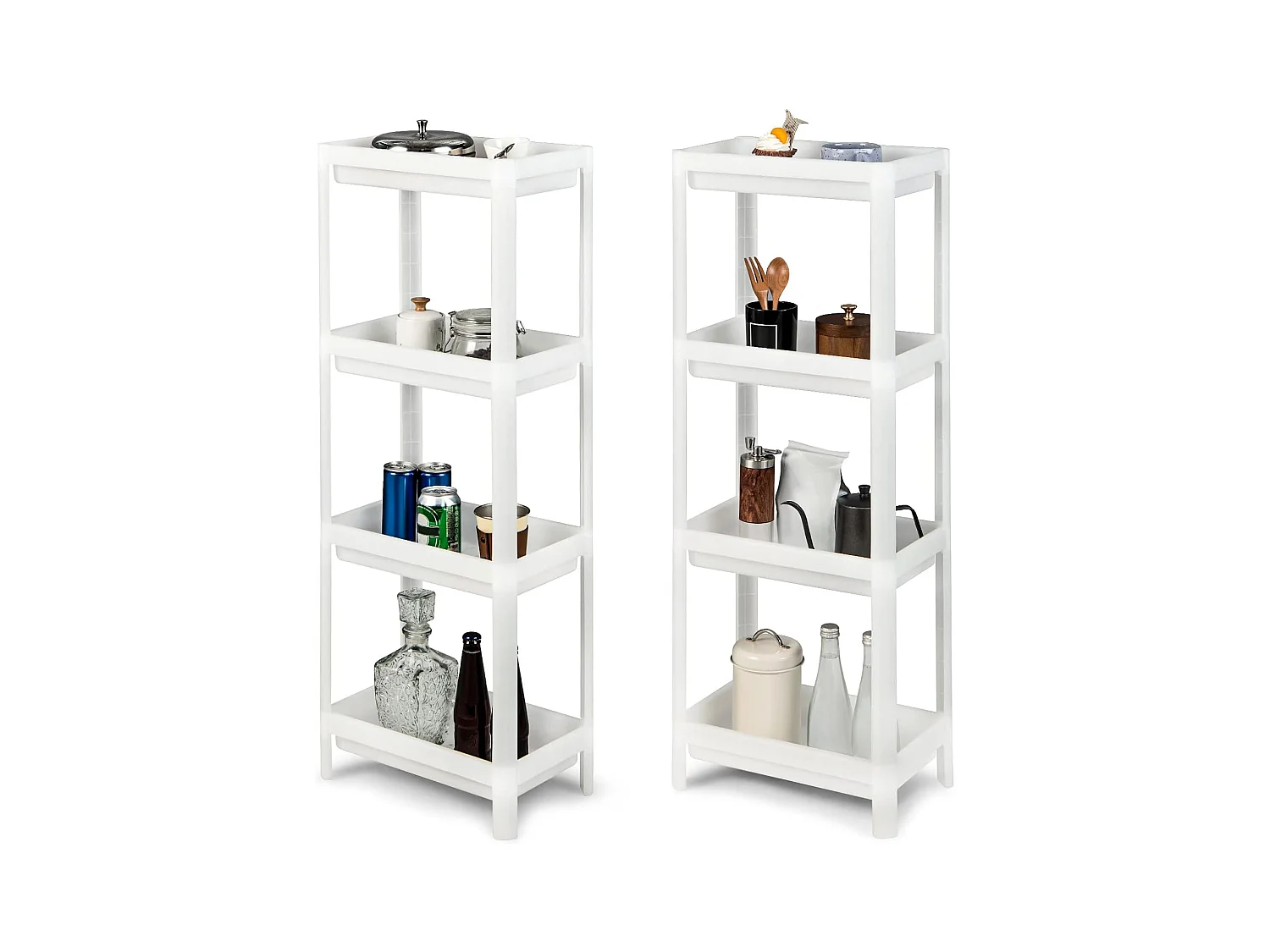 Lot de 2 Étagère Rangement Mince à 4 Niveaux, Desserte Cuisine Compacte 4 Plateaux de Support