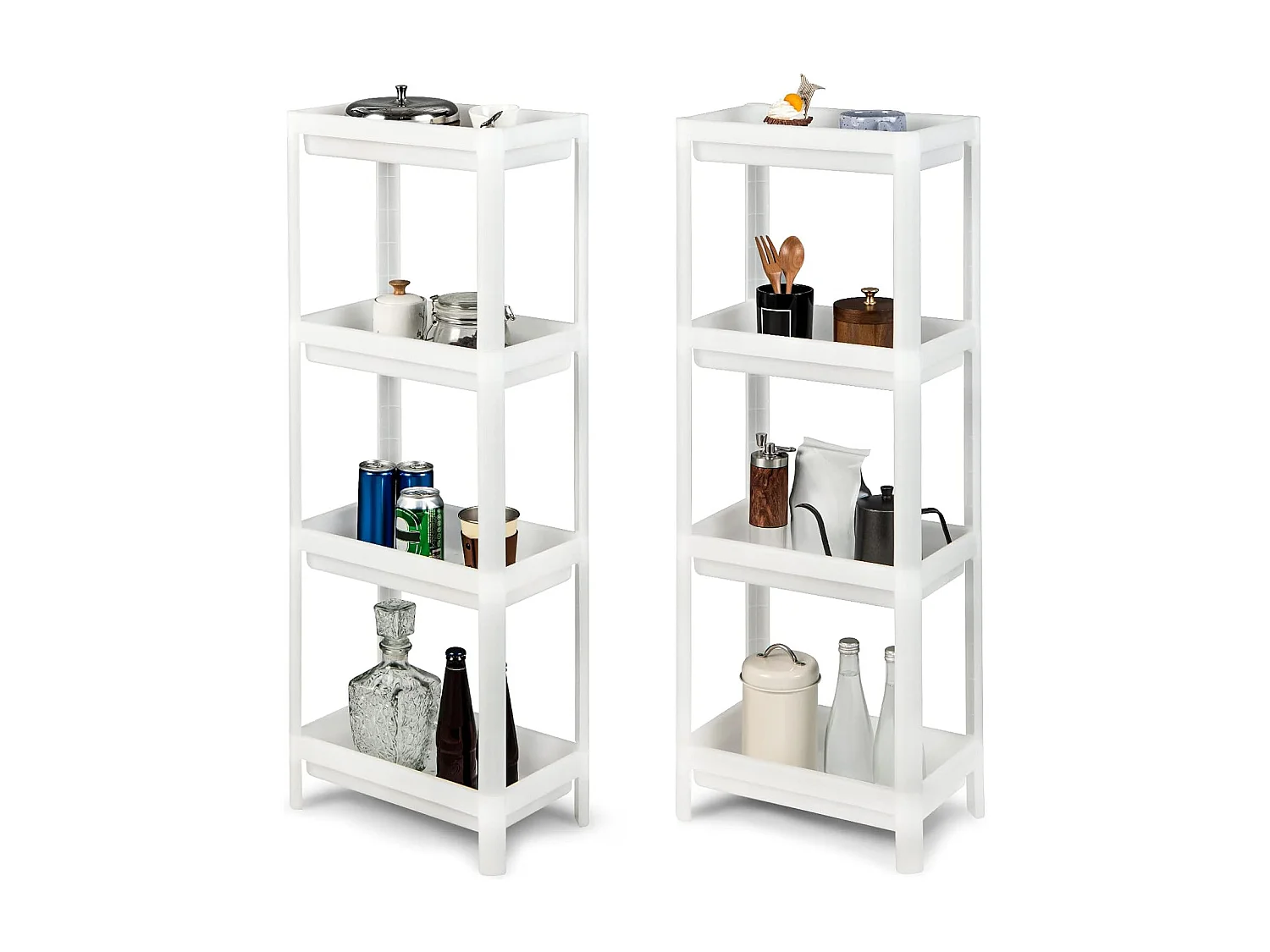 Lot de 2 Étagère Rangement Mince à 4 Niveaux, Desserte Cuisine Compacte 4 Plateaux de Support