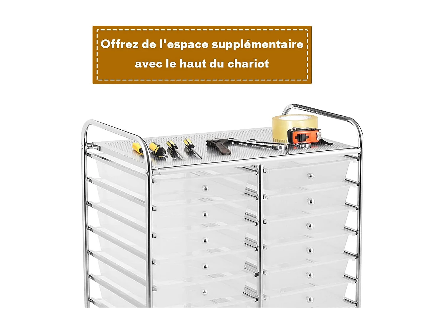 Tour de rangement sur roulettes avec 20 tiroirs 64 x 39 x 88 cm