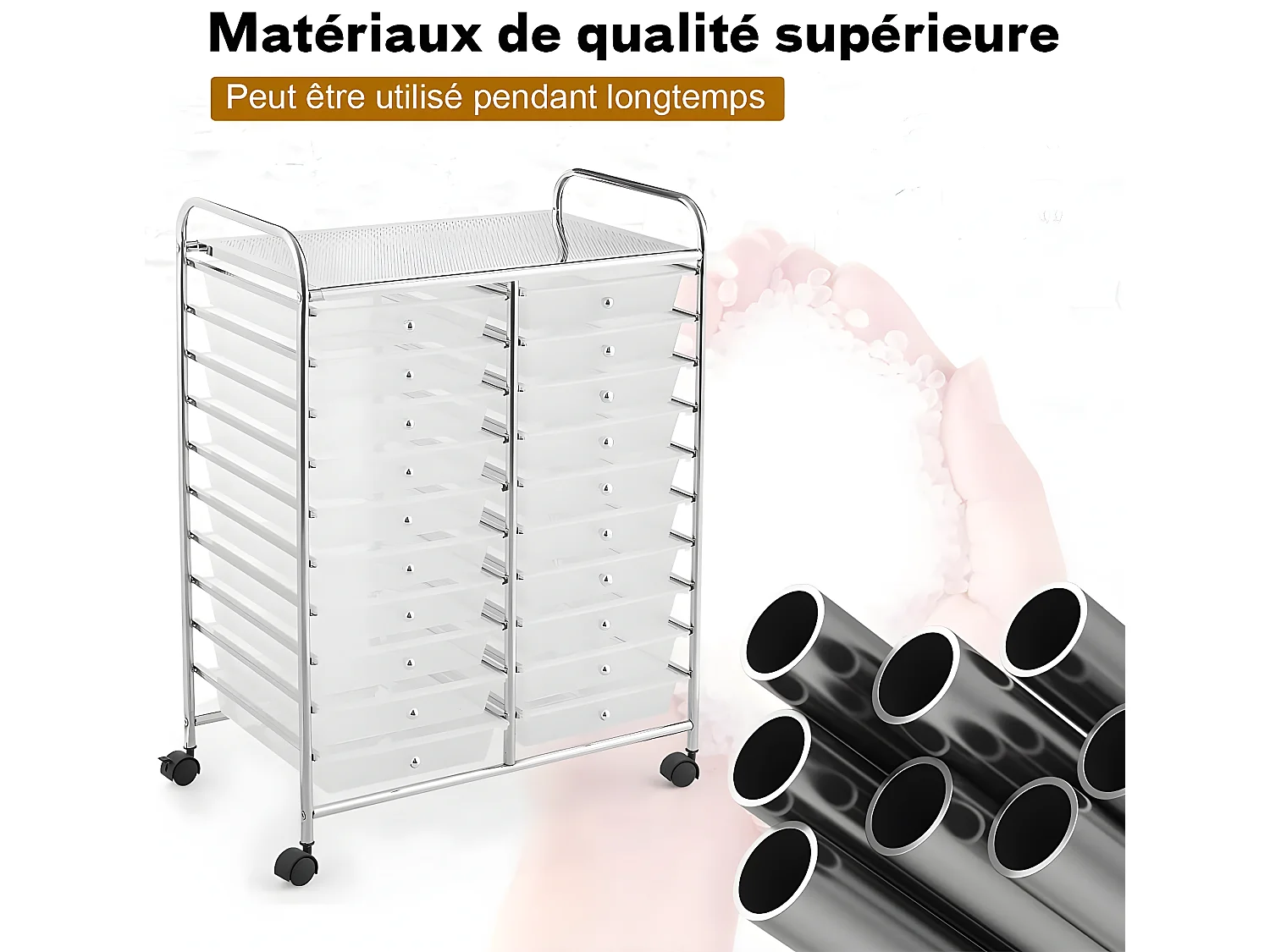 Tour de rangement sur roulettes avec 20 tiroirs 64 x 39 x 88 cm