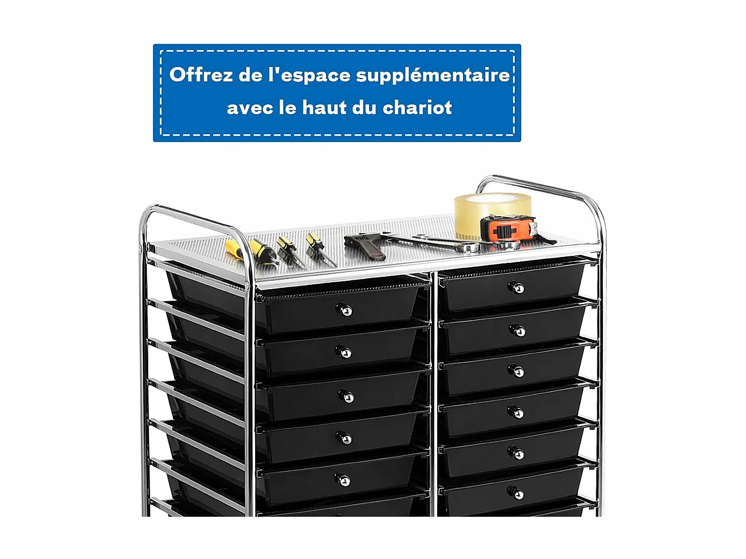 Tour de rangement sur roulettes avec 20 tiroirs 64 x 39 x 88 cm