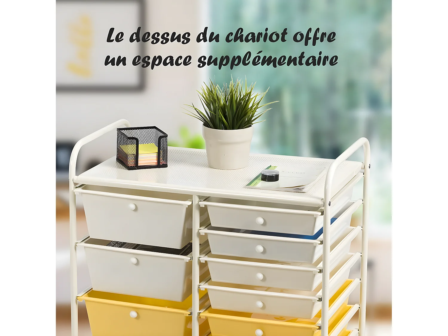 Tour de rangement chariot de rangement à roulettes avec 2 freins à pied et 15 tiroirs 62,5 x 37 x 87 cm