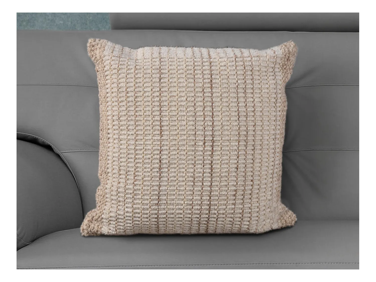 2er-Set Kissen - 100 % Wolle - handgefertigt - 60 x 60 cm - Elfenbeinfarben & Grau - DIOULA